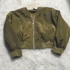 Green Crop Bomber Jacket